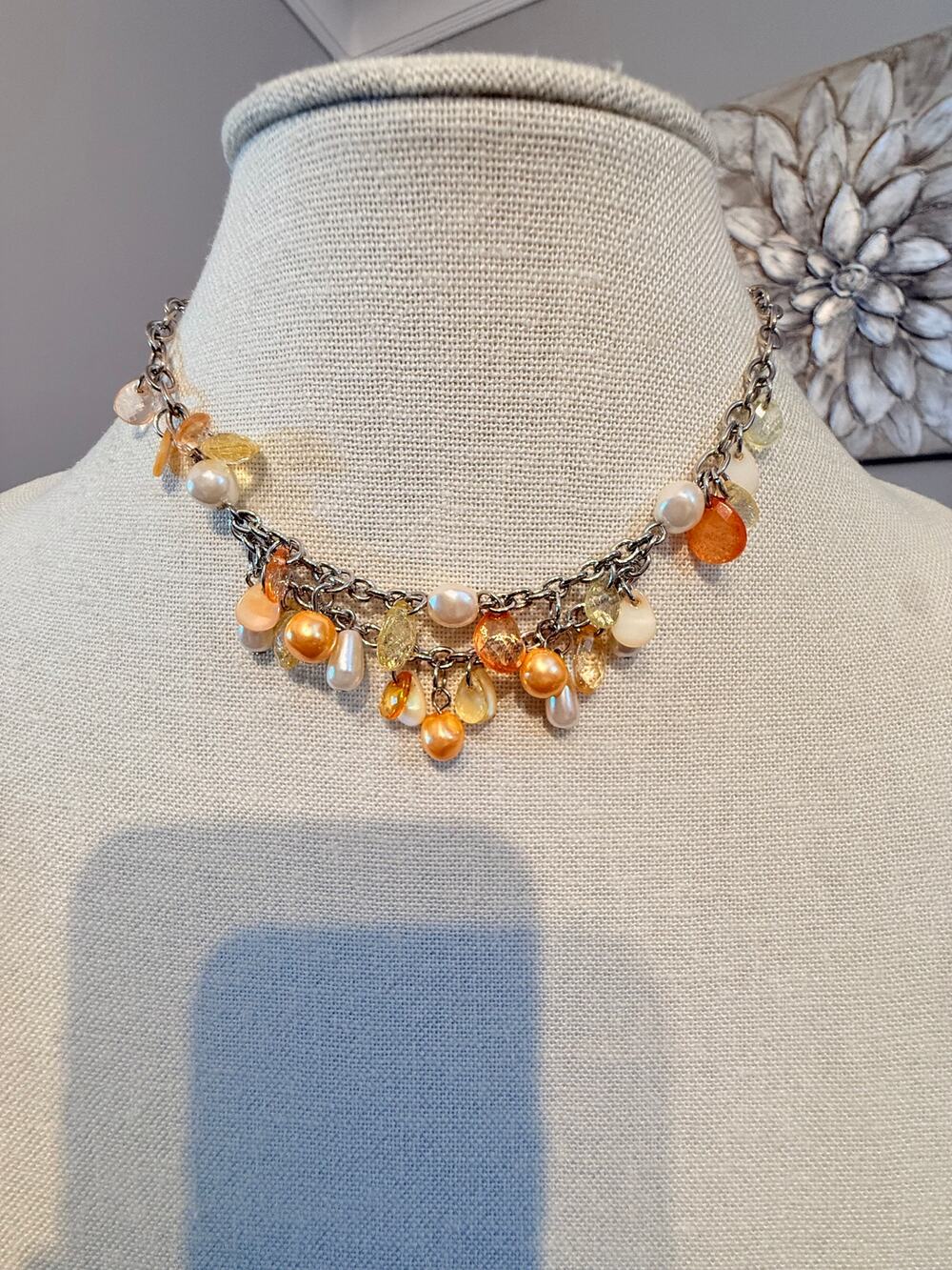 Vintage NOS Amber Acrylic Charm Necklace 14”
